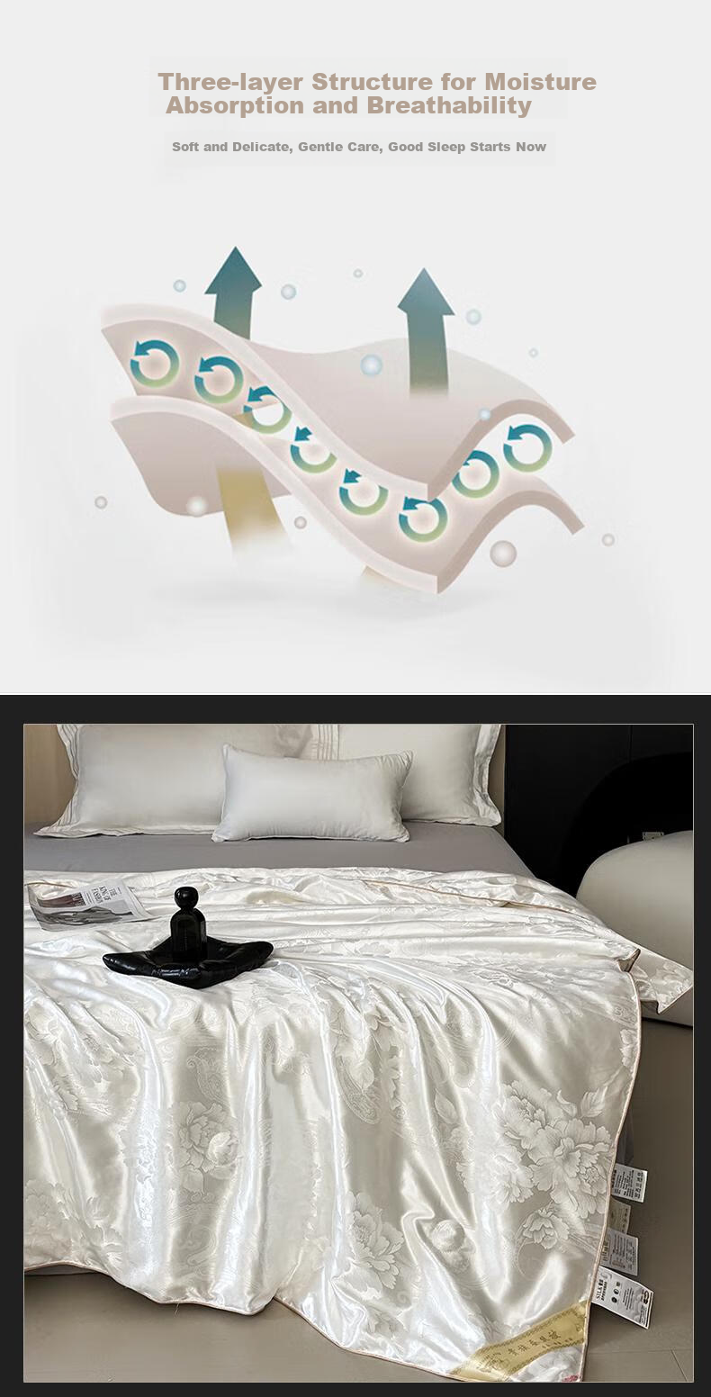 Yalu 100% Silk Comforter, Congsatin Jacquard Summer Quilt, Air Conditioning Thin Quilt Core, Summer Cool Quilt, Approximately 2.8 Jin (1.4 Kg), 200*230cm 6
