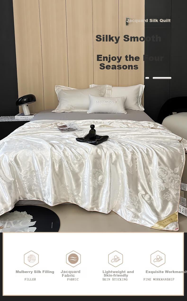 Yalu 100% Silk Comforter, Congsatin Jacquard Summer Quilt, Air Conditioning Thin Quilt Core, Summer Cool Quilt, Approximately 2.8 Jin (1.4 Kg), 200*230cm 1