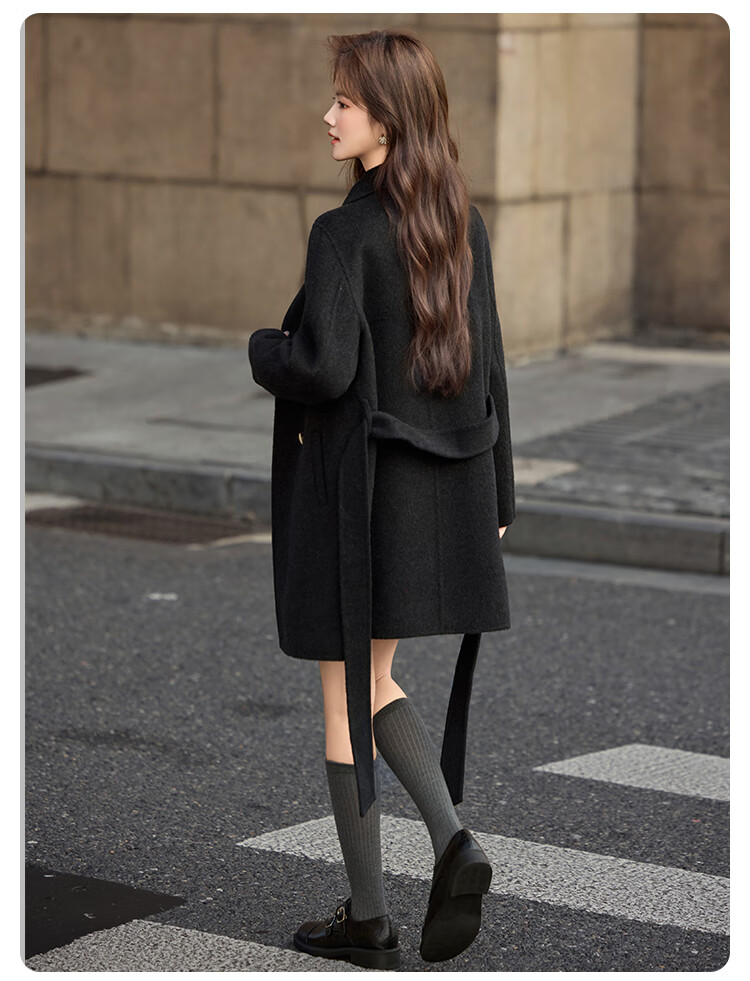 Bailuyu Qianjinfeng Wool Blend Double-Sided Woolen Coat 25 Winter New Year Red Mid-Length Elegant Women's Coat Red M 15
