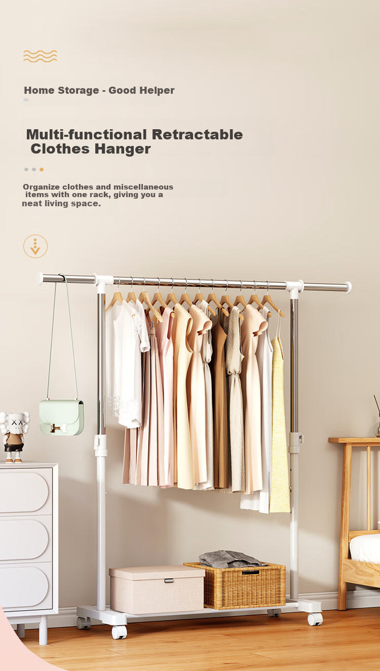Yicainianhua Clothes Drying Rack, Floor-Standing Single Pole, Simple Dormitory Hanger, Indoor Clothes Rack, Balcony Bedroom Movable Drying Rack, 2518 3