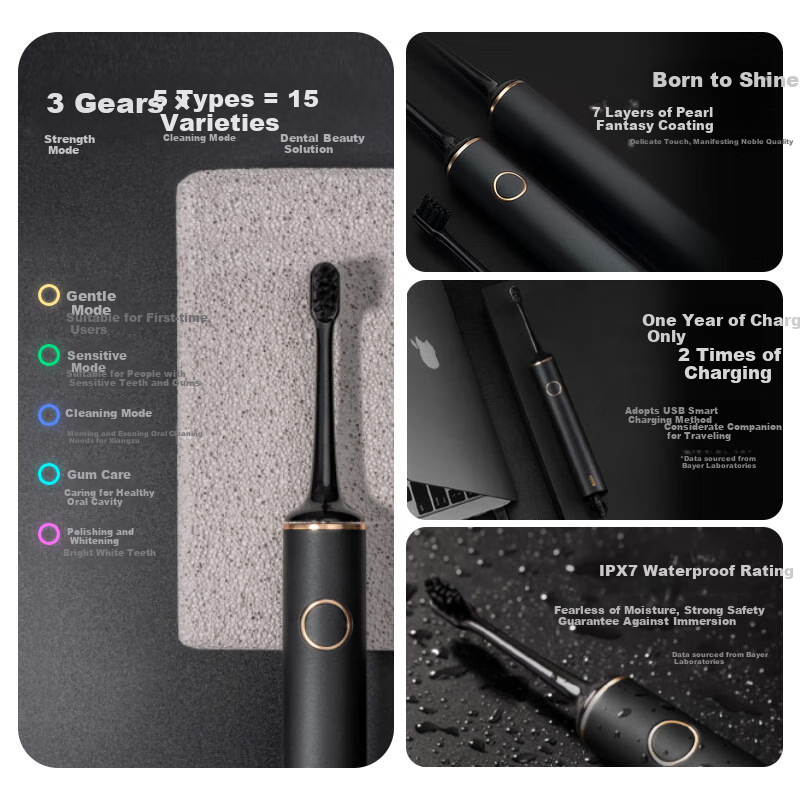 BAIR Luxury Customized Electric Toothbrush for Adults, Smart Sonic Portable Couple Gift Box Set for Boyfriend Girlfriend Student G1 Ink Black