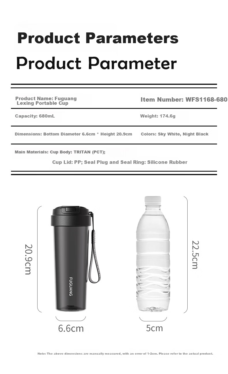Fuguang Large Capacity Tritan Plastic Portable Tea Cup for Men And Women, Students, Outdoor Sports Water Bottle Summer 680ml 11