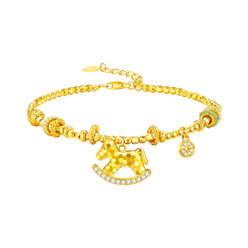 Chow Tai Seng Birthday Gift Zodiac Horse Year Bracelet Wooden Horse Pendant Cute Versatile for Girlfriend