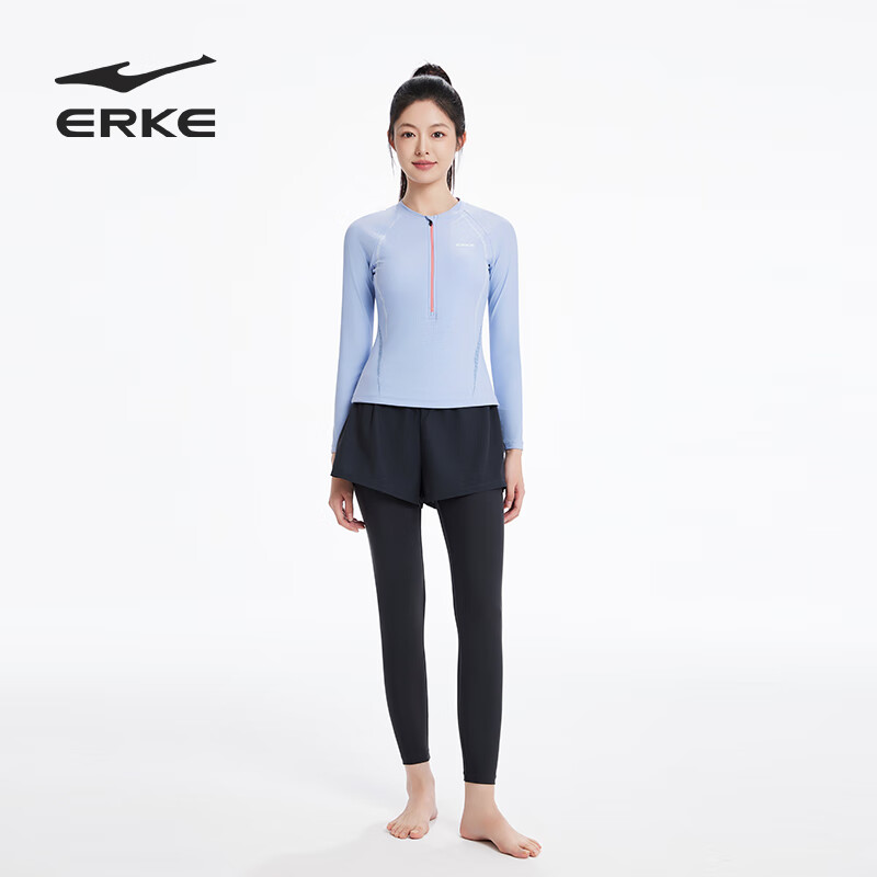 ERKE Women's Two-Piece Long Sleeve Sun Protection Surfing Swimsuit Conservative Hip-Covering Plus Size Diving Swimwear Hot Spring Bathing Suit