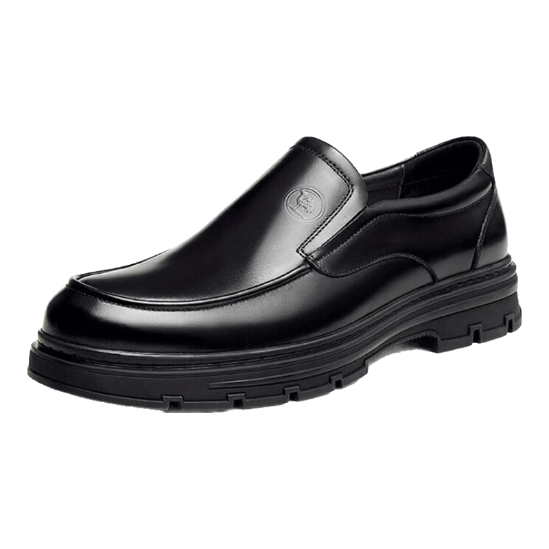 CAMEL Brand Men's Leather Shoes, Business Cowhide Comfortable Soft Sole Slip-On Wedding Shoes for Men, P13A005030, Black, Size 43