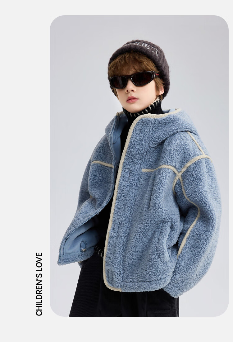 ASK JUNIOR Kids Plush Jacket 2025 Winter Hooded Windproof Coat Boys Casual Loose Fleece 11