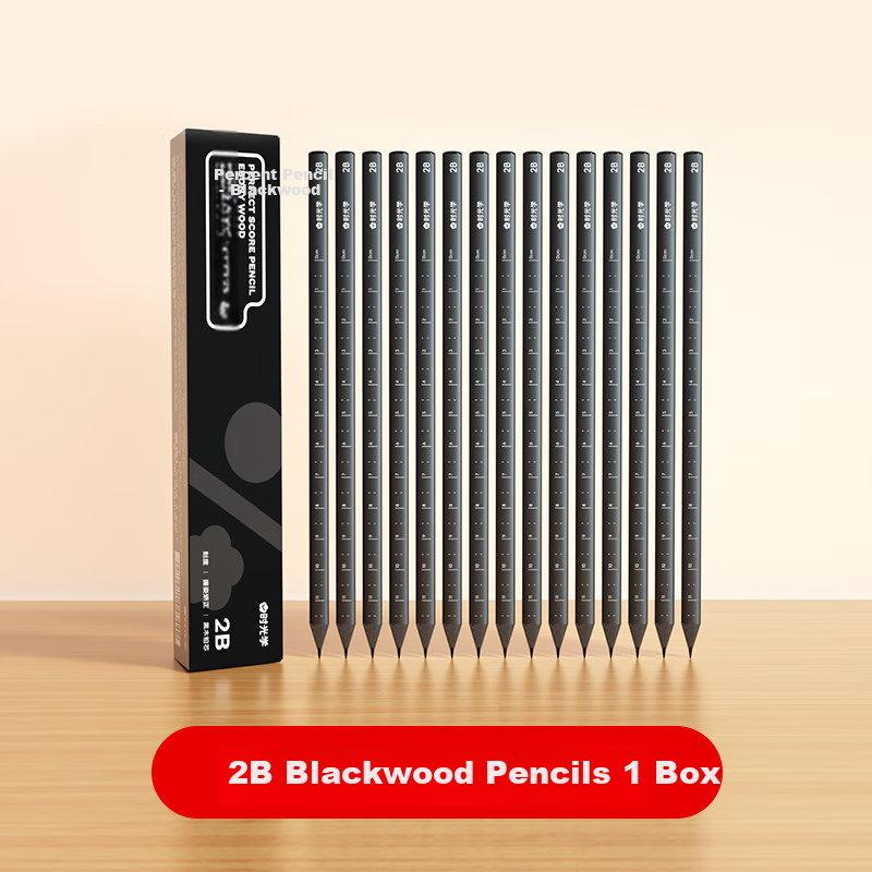SHIGUANGXUE 2B Black Wood Pencils, Single Box of 15, with Eraser And Cap, Specially Designed for Primary School Students in Grades 1-3, Graphite Black, Children's Kindergarten Stationery Set