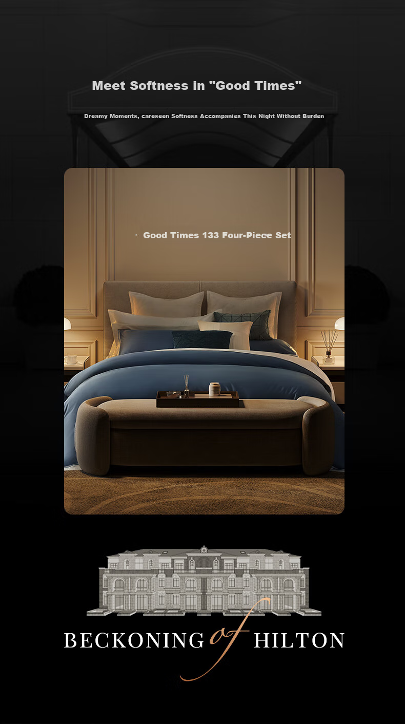 Canasin Four-Piece Bedding Set, Five-Star Hotel Pure Cotton 60-Count Grade A Long-Staple Cotton Bedding Double Duvet Cover, Smog Blue, for 1.5-Meter Bed 10
