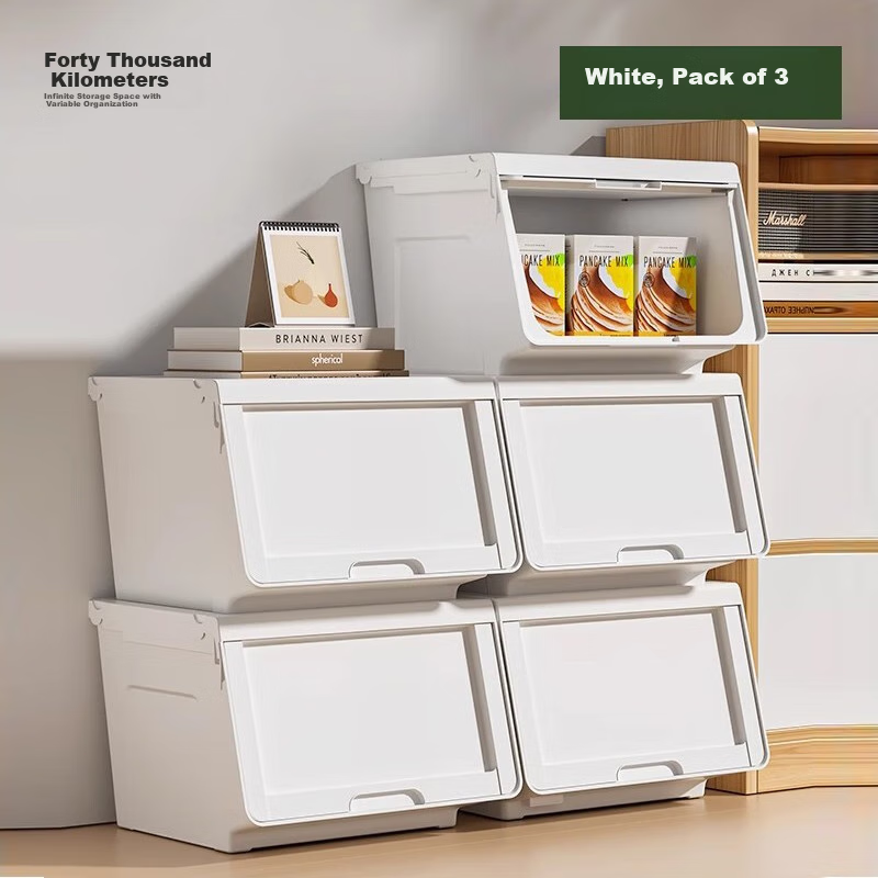 Siwangongli Front-Opening Storage Box, Household Clothes And Toy Organizer, River Hippo Snack Storage Container, Flip-Top Cabinet, 3 Pieces