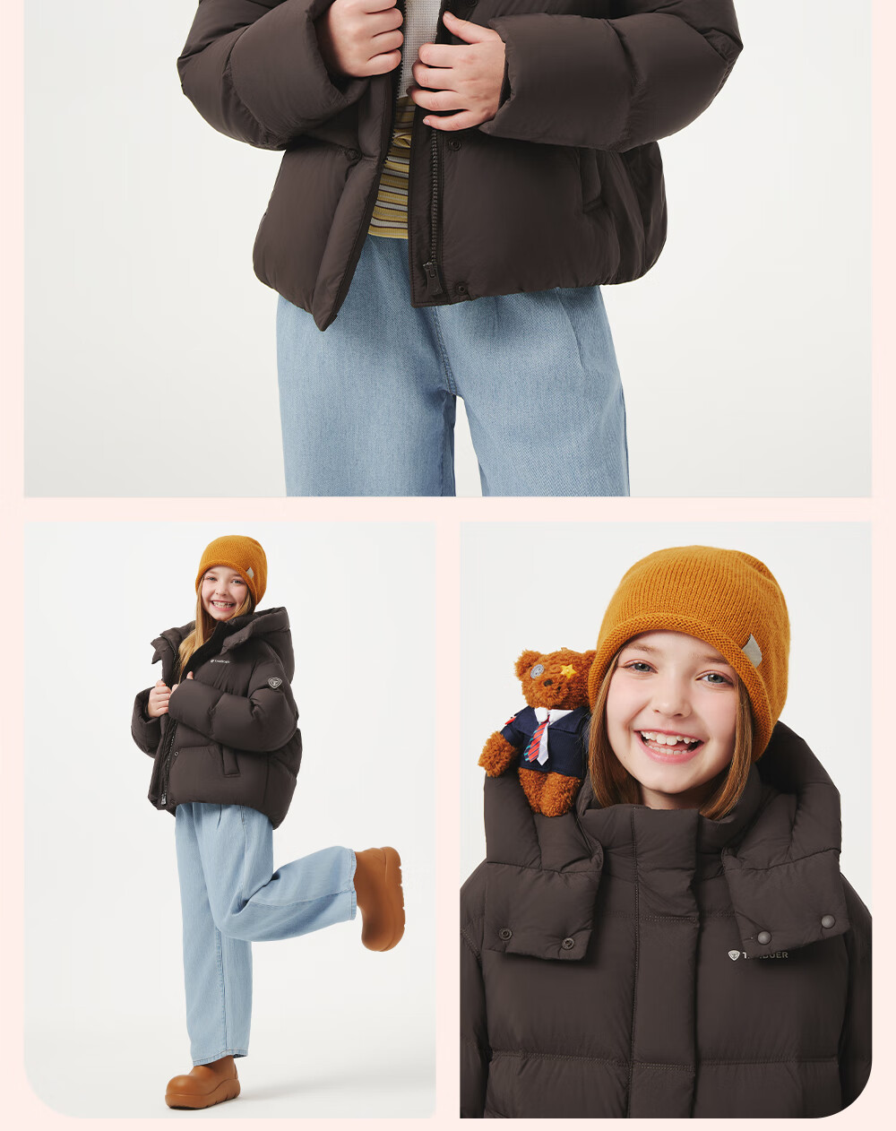 Tanboer Kids Unisex Short Down Jacket with Detachable Hood Autumn Winter Warm Coat 2025 New Model 5530313D Brown Size 140 4