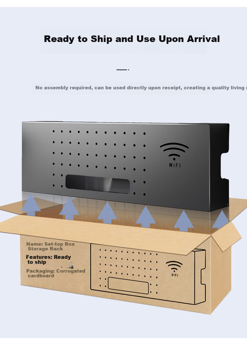 Shuranjia Router Storage Box, Wireless WiFi TV Set-Top Box Shelf, Carbon Steel Black, Size 06 7