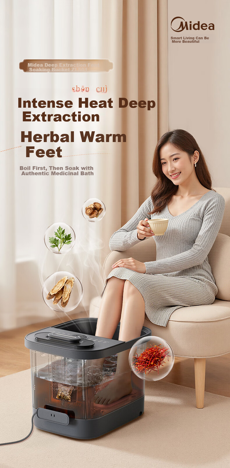 Midea Foot Soaking Bucket with Heating And Warming Function, Electric Foot Bath Basin with Automatic Massage, Hot Foot Wash Basin with Deep Heat Extraction, One-Button Cooking Function, Birthday Gift for Boyfriend Or Girlfriend ZL501 2