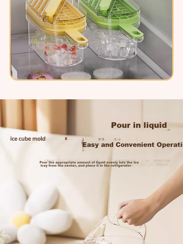 Jingmao Ice Cube Mold, Ice Tray, Freezer Mold, Ice Cube Maker with Storage Box, Double-Layer 56 Compartments, Includes Ice Scoop, Food Grade 6