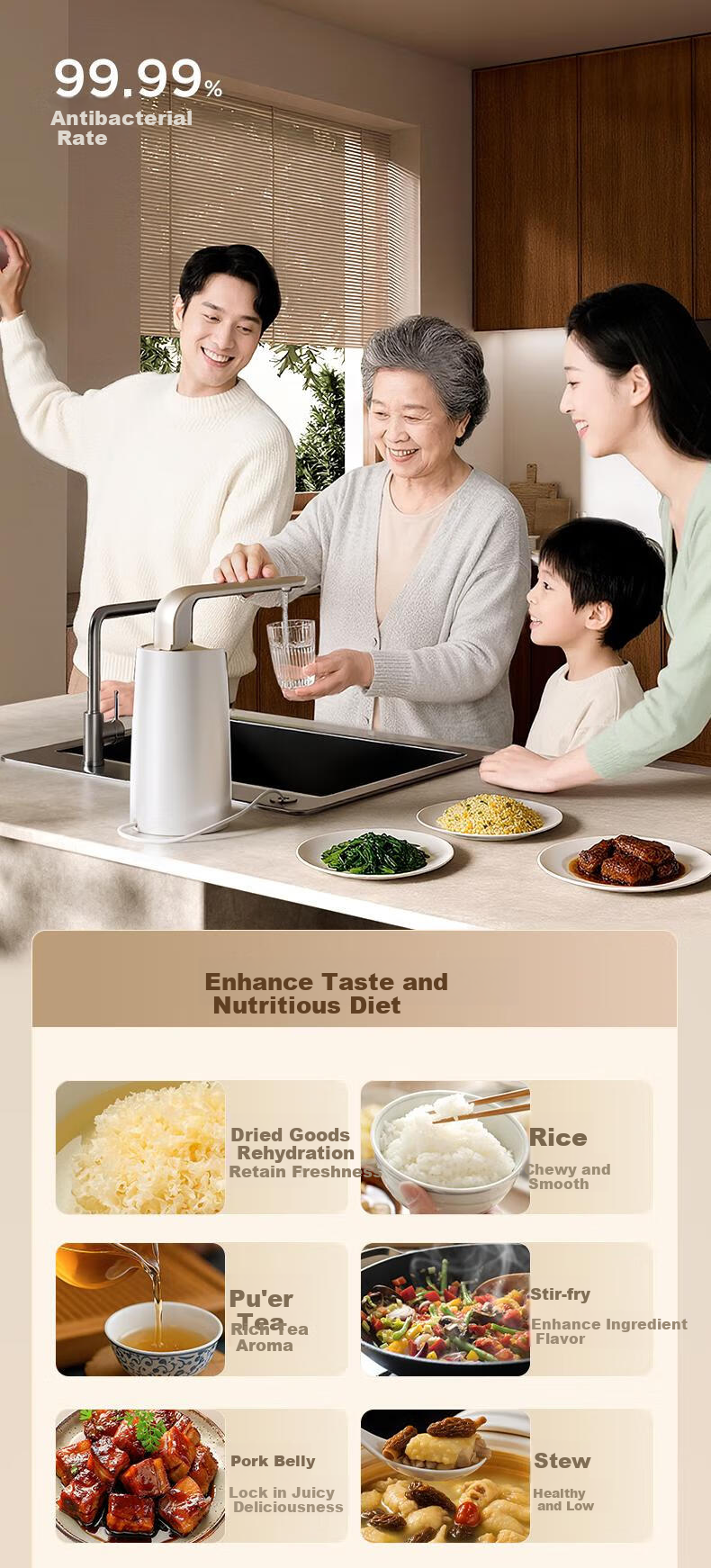 Yikaide Water Purifier Home Direct Drinking Water Machine High Flow Kitchen Water Purifier No Electricity Required Zero Wastewater Countertop Ceramic Diatomaceous Earth Filter Ultrafiltration Wastewater-Free Water Purification Machine C1 Pro 7