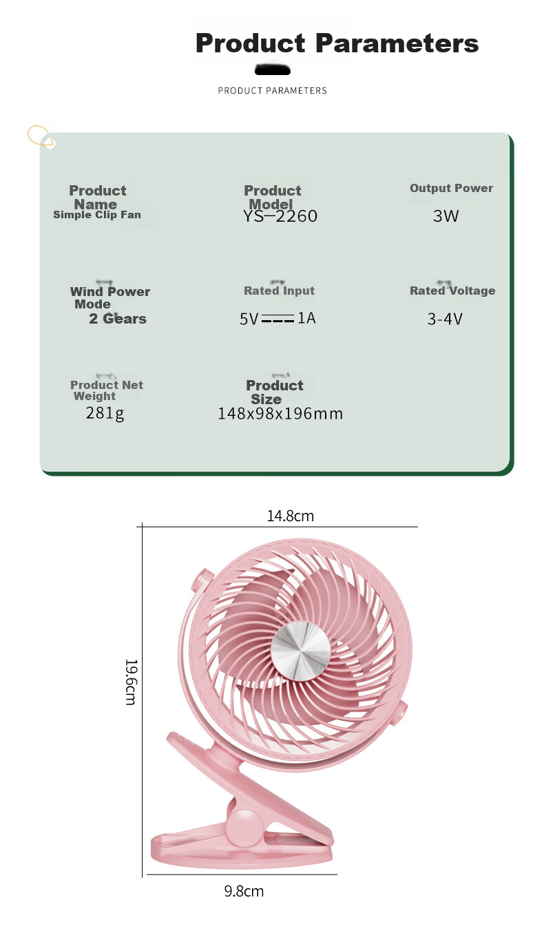 Siyicai USB Desktop Portable Clip-On Mini Fan, Quiet Small Electric Fan for Home Bedroom Student Dorm Office Desk Fan YS2260 Glass Gree 8