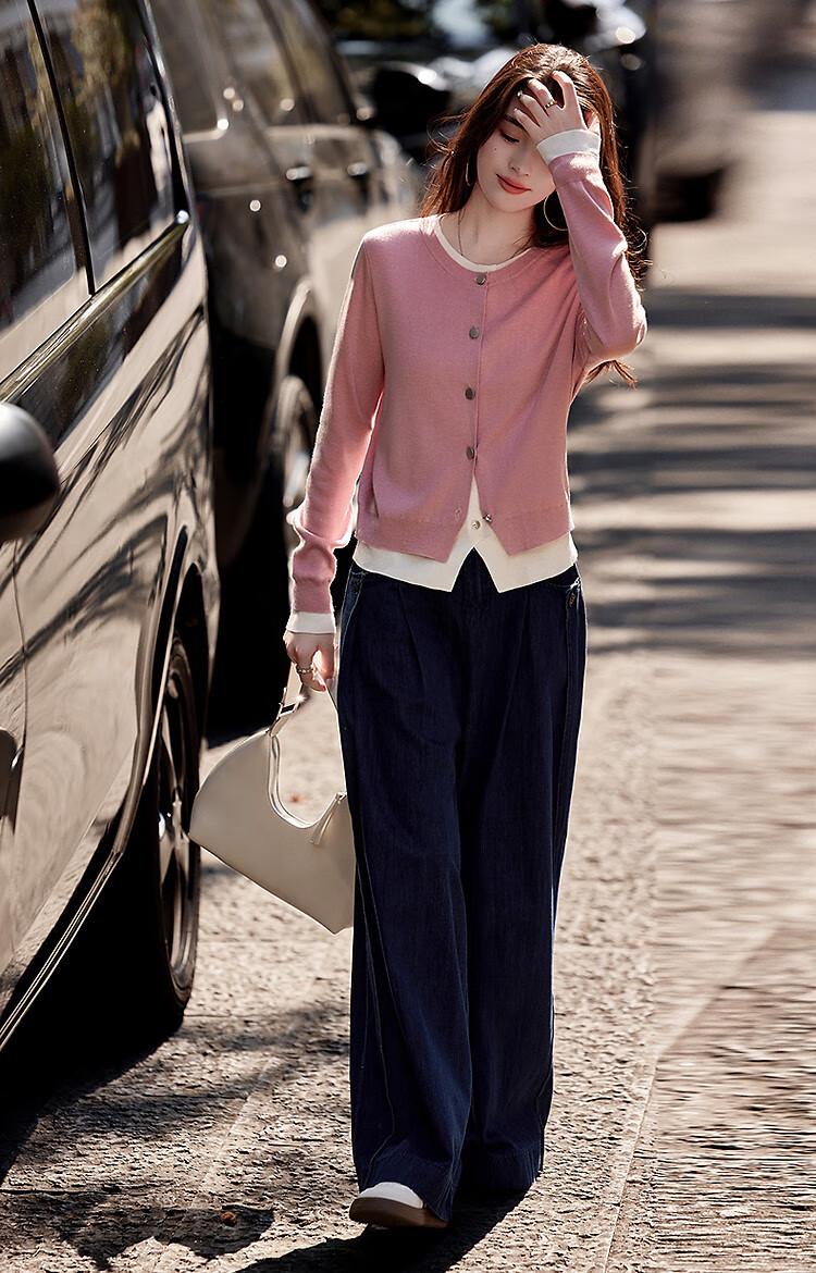 Dme [Quiet Luxury Inspired Wardrobe] Spring and Autumn Design Fake Two-Piece Color-Block Knit Sweater with Decorative Buckle for Women 30