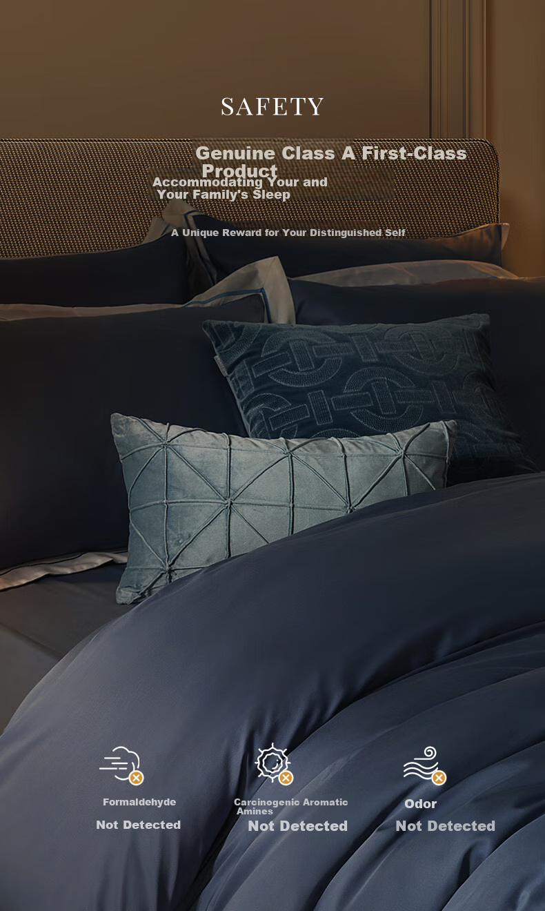 Canasin Four-Piece Bedding Set, Five-Star Hotel Pure Cotton 60-Count Grade A Long-Staple Cotton Bedding Double Duvet Cover, Smog Blue, for 1.5-Meter Bed 7