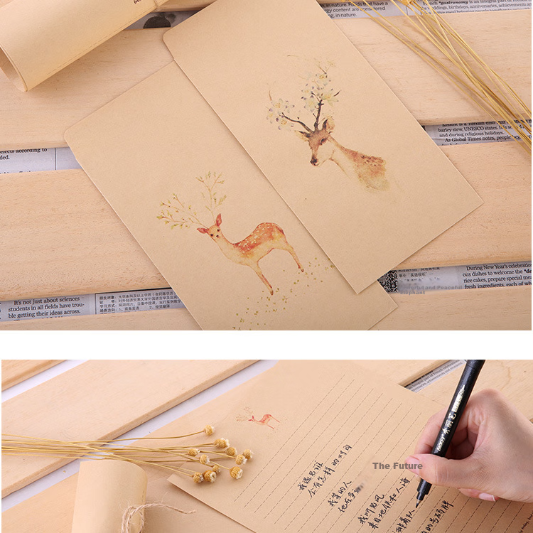 Shiluode Envelope And Letter Set, Birthday Gift, Vintage Fresh Love Letter Stationery, Simple Artistic 10 Envelopes And 10 Sheets of Paper 8