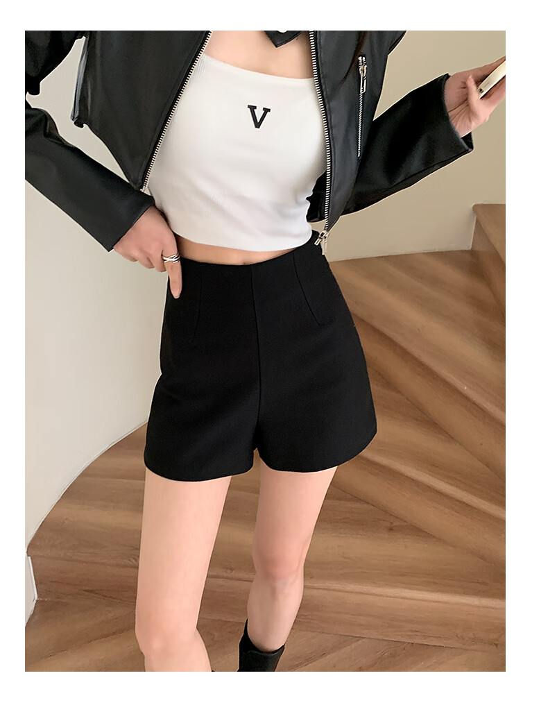Xueqiman Black High-Waist A-Line Slim Fit Suit Shorts for Women Spring Summer 2026 Boot Pants 16
