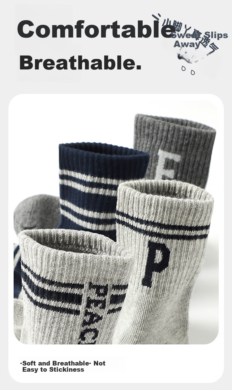 Bingxuemumian Children's Socks, Boys' Mid-Calf Cotton Socks for Spring And Autumn, Winter Socks, 6 Pairs for Older Boys, Preppy Style Seamless Trendy Short Socks 7