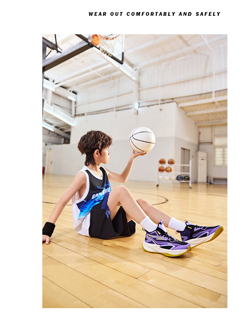 ERKE Kids Mesh Tennis Shoes Boys and Girls Children's Cushioned Lace-up Basketball Shoes Dawn Pink/Microcrystalline White/Wisteria Purple Size 36 43