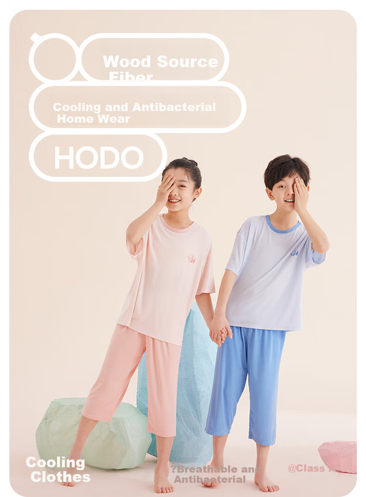 Hodo Children's Pajamas, Youkesi 5A Antibacterial Short-Sleeve Capri Pants, Boys And Girls Air Conditioning Loungewear, J3312 Cherry Pink, Size 160 1