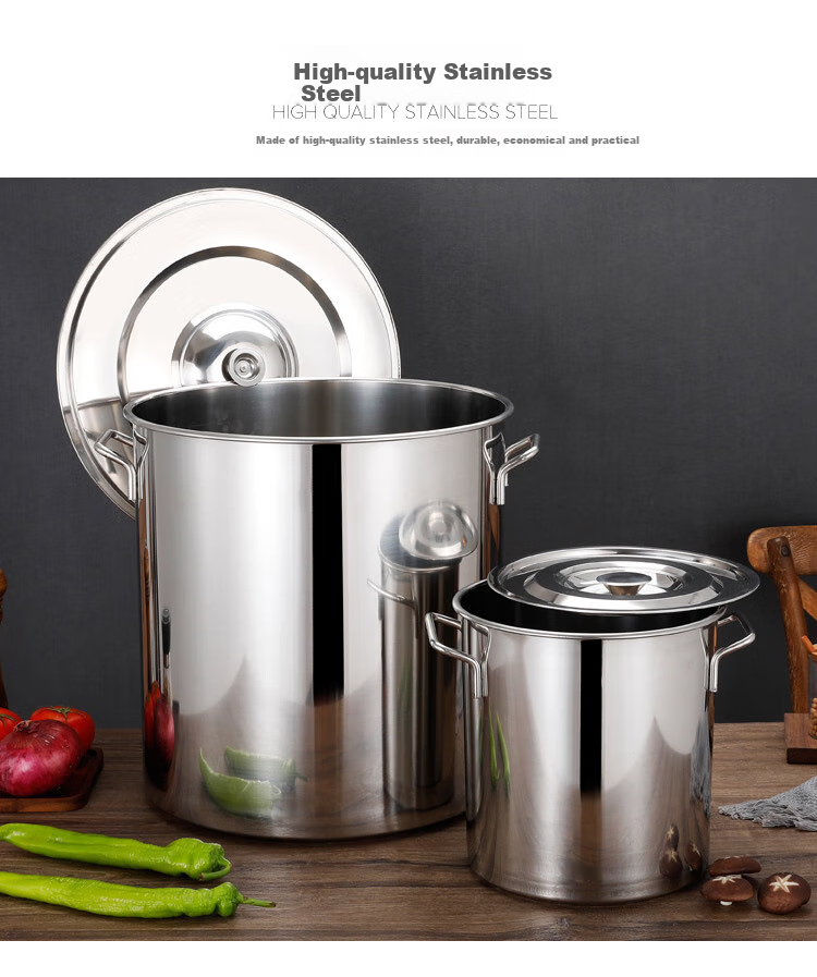 Quanshi Stainless Steel Bucket with Lid, Thick Soup Bucket, Large Water Storage Container, 35*35cm, Commercial Kitchen Utensil for Canteen, Hotel And Restaurant Use 7