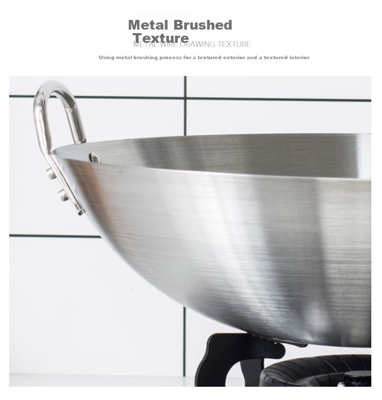 Quanshi Thickened Stainless Steel Wok, 50cm Commercial Double-Handled Wok, Suitable for Restaurants, Gas Stoves, Coal Stoves, Universal Round Bottom Frying Pa 6