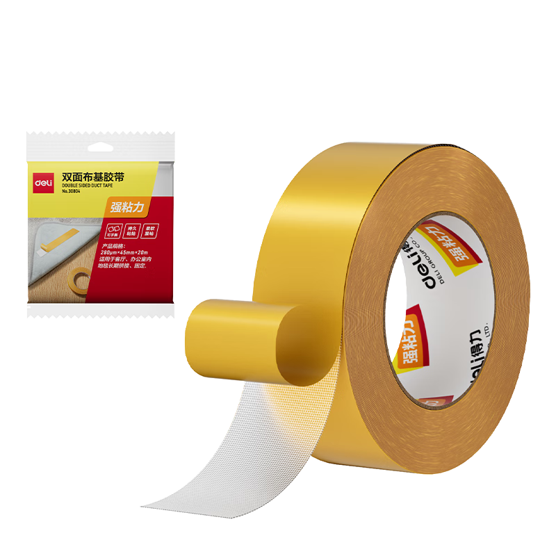 Deli Heavy-Duty Double-Sided Cloth Tape, Thickened Mesh Windproof, 45mm*20m, Carpet Invisible Fixation for Wedding Spring Festival Couplets, Wall Surface Invisible Adhesive, 1 Roll, 30804