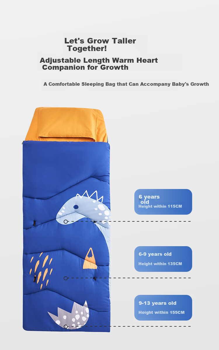JD Original Children's Growth Sleeping Bag, Student Nap Quilt, Outdoor Camping Warm Nap, Three-Level Adjustment, Sand Color, 0.8kg 3