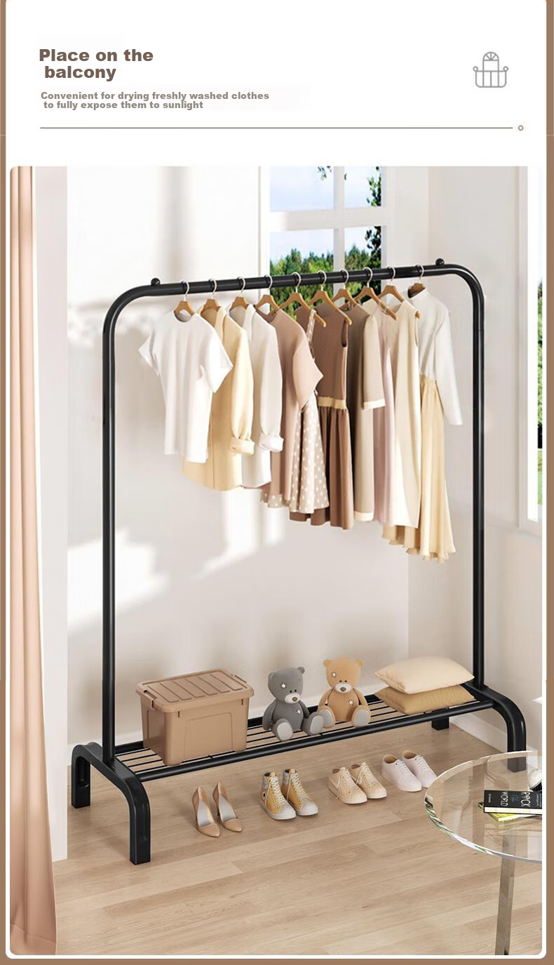 Miaomei Clothes Drying Rack, Floor-Standing Clothes Hanger, Balcony Drying Pole, Bedroom Household Dormitory Hanging Rack, Wheeled Model, 1.5 Meters, Cream White 8