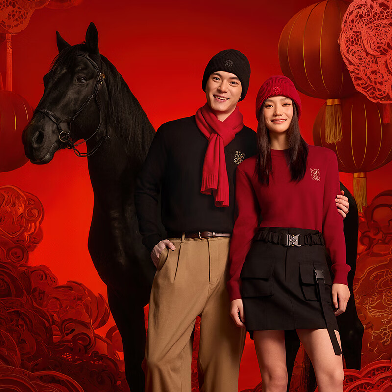 HLAHLA Men's Long Sleeve Knitted Sweater Autumn 2025 Year of the Horse Embroidered Sweater