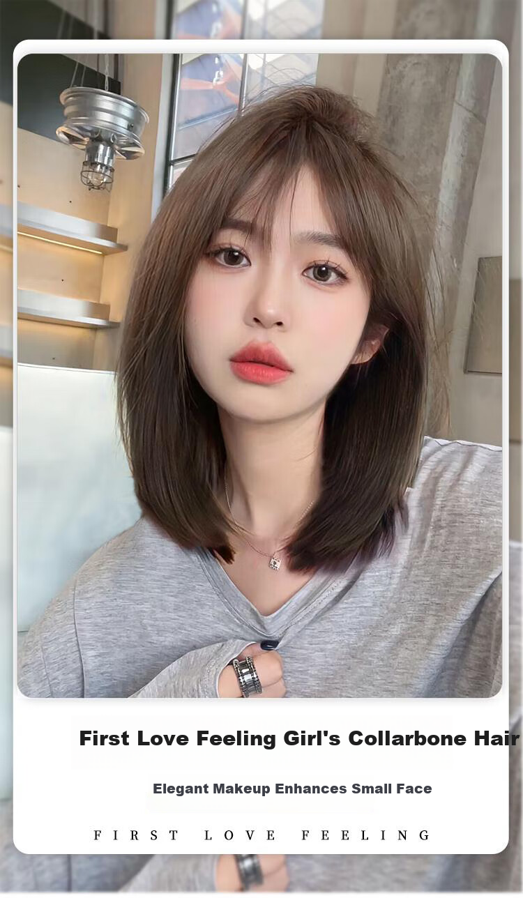 Baisitang Women's Medium-Length Wig, Internet Celebrity Bob Haircut, Natural Neckline Wig, Round Face Youthful Wig Cover 1