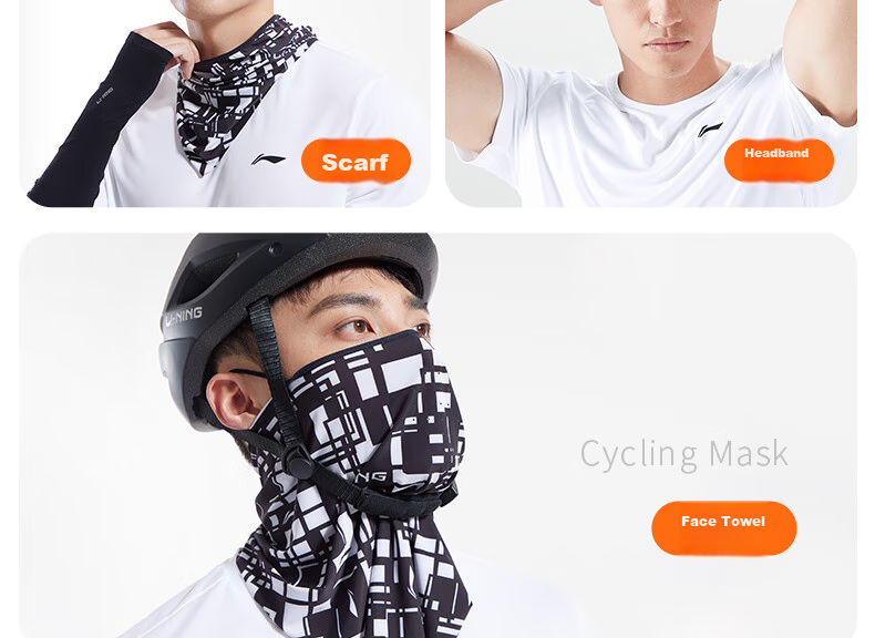 Li-Ning Cycling Sun Protection Face Mask Neck Gaiter for Men, Magic Headband Face Cover Ice Silk Neck Warmer Thin Outdoor Mosquito Repellent 22
