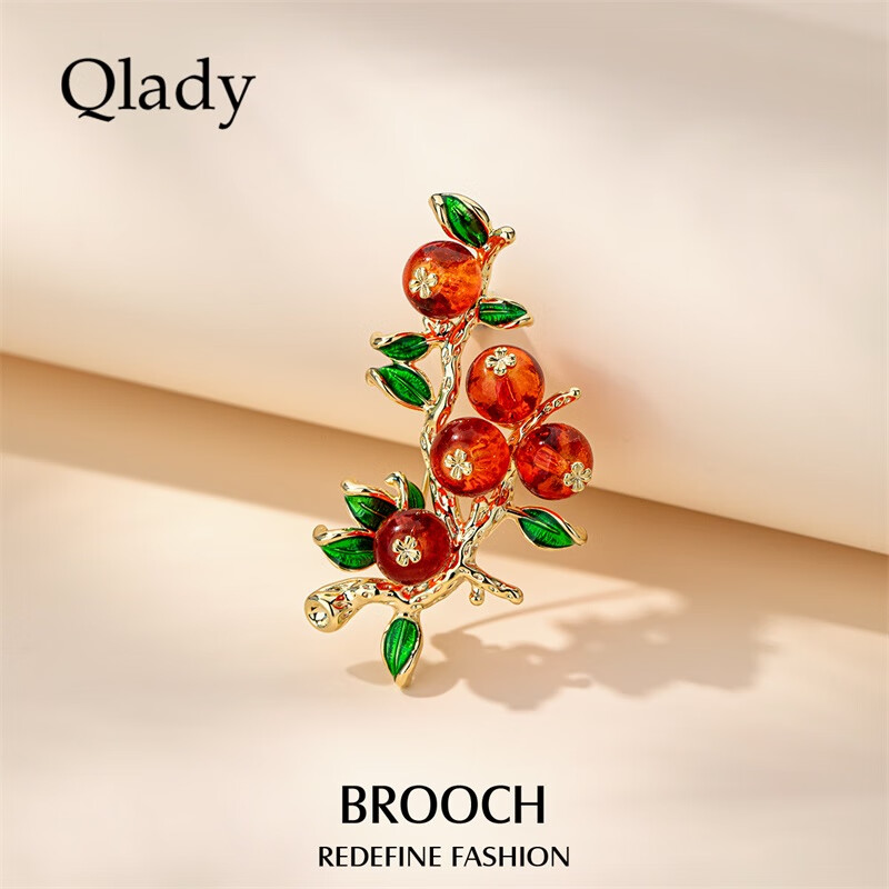 Qlady Wishing You Good Luck Persimmon Brooch, High-End Women's Light Luxury Elegant Corsage Pin, Suit Accessory, Mid-Autumn Festival And Birthday Gift