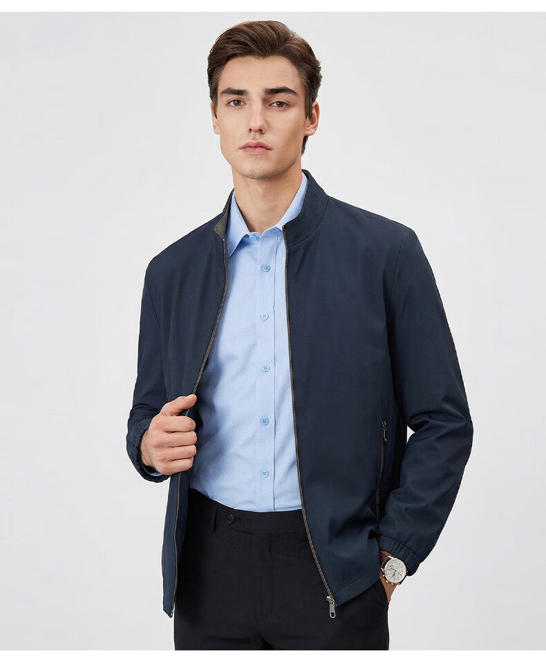 Romon Men's Jacket Casual Business Solid Color Workwear Coat Spring Autumn Stand Collar Dad Style Outerwear 7