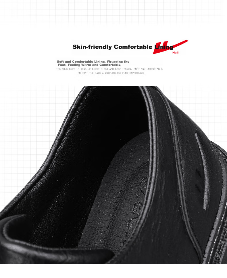 Huili (Warrior) Men's Shoes, Business Casual Footwear, Versatile Lace-Up Leather Shoes for Men, Style 0650, Black, Size 40 9