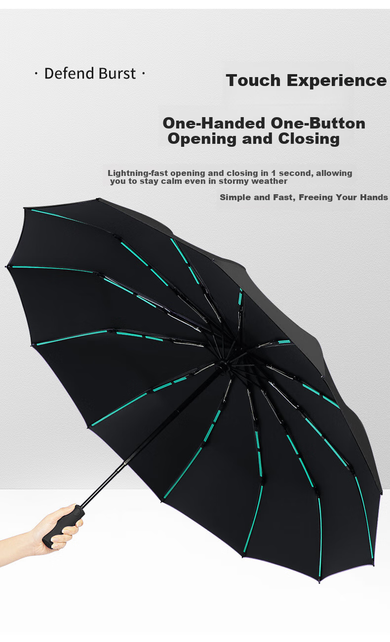 Maoli Fully Automatic Umbrella, 48-Rib Black Rubber Impact Fabric, Reinforced Windproof Folding Umbrella, Sunshade And Parasol 5