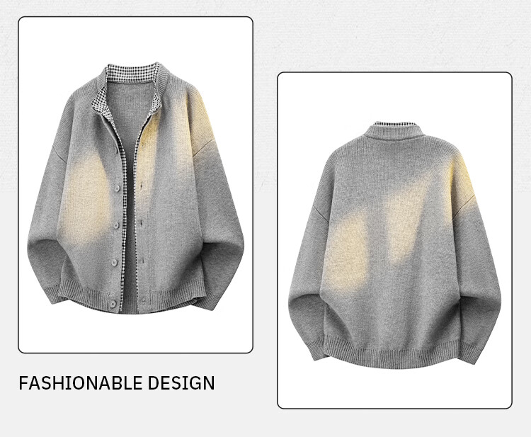 Homlean Heavyweight Faux Two-Piece Knit Cardigan Jacket Men Autumn Winter Retro Loose Lazy Style HS67 Black 2XL 5