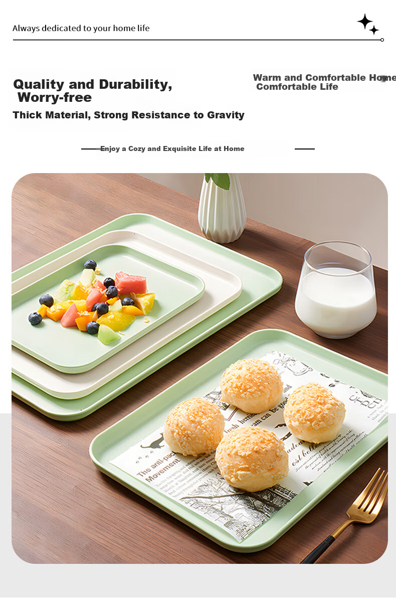 BJ Rectangular Fruit Tray, Tea Tray, Household Fruit Plate, Breakfast Plate, Storage Tray, Living Room Snack Plate, Large Size, Off-White Color 4