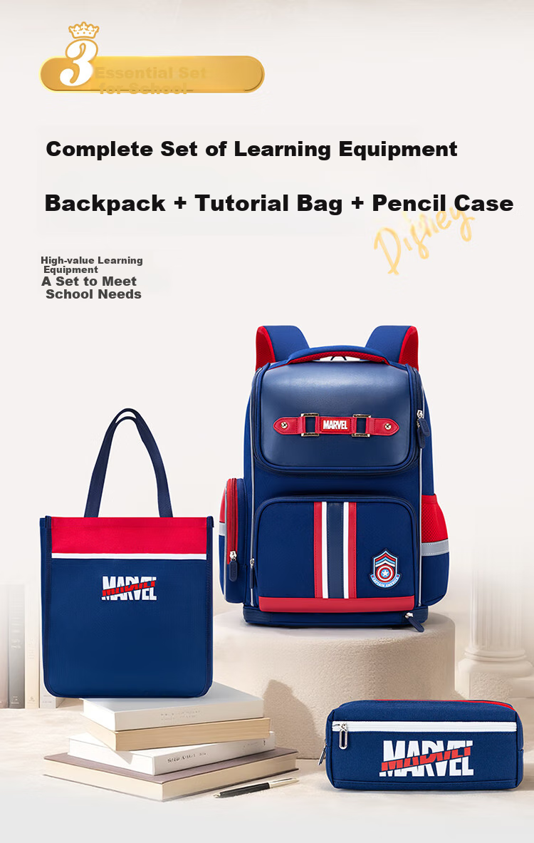 Disney Backpack for Primary School Girls Grades 4-6, Spine-Protecting, Load-Reducing, Multi-Layered, Large Capacity, Breathable, Double Shoulder Bag, Three-Piece Set 3