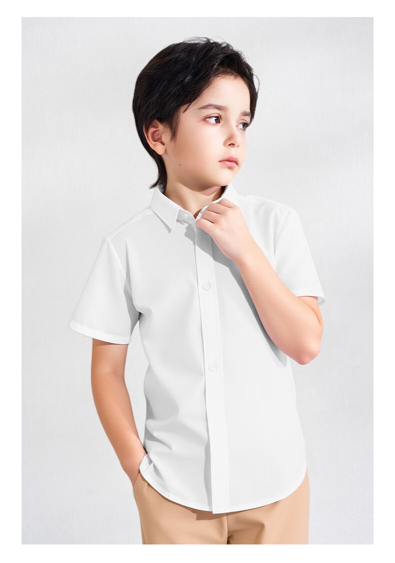 Shanshan Kids Short Sleeve Shirt Boys Girls White Shirt School Uniform Performance Costume White 120 17