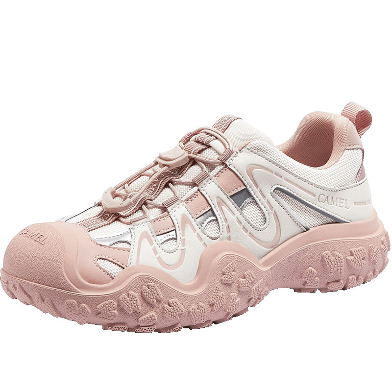 CAMEL Aurora Ugly Cute Women's Outdoor Hiking Shoes Colorblock Thick Sole Casual Shoes L26S202026 Beige/Silver/Pink Size 39