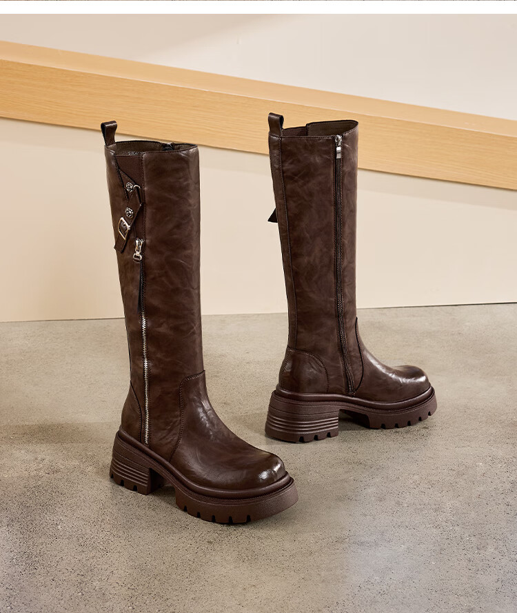 St&Sat Fleece-Lined Tall Boots Women 2025 New Winter Thick Sole Height Increasing Retro High Tube Denim Boots British Knight Long Boots 10