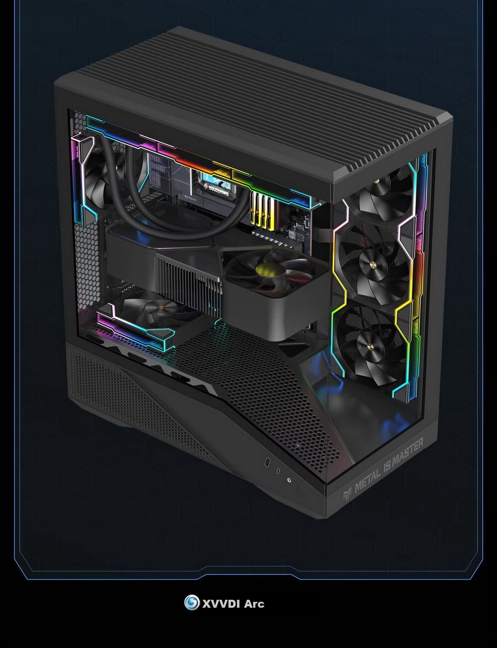 Yingchi Metal Master Dark Knight Gaming Computer Case (ATX, Supports 360mm Water Cooling, Quick Disassembly, Top And Bottom Compartment View, TYPE-C, Parts Box, Cable Management) 18
