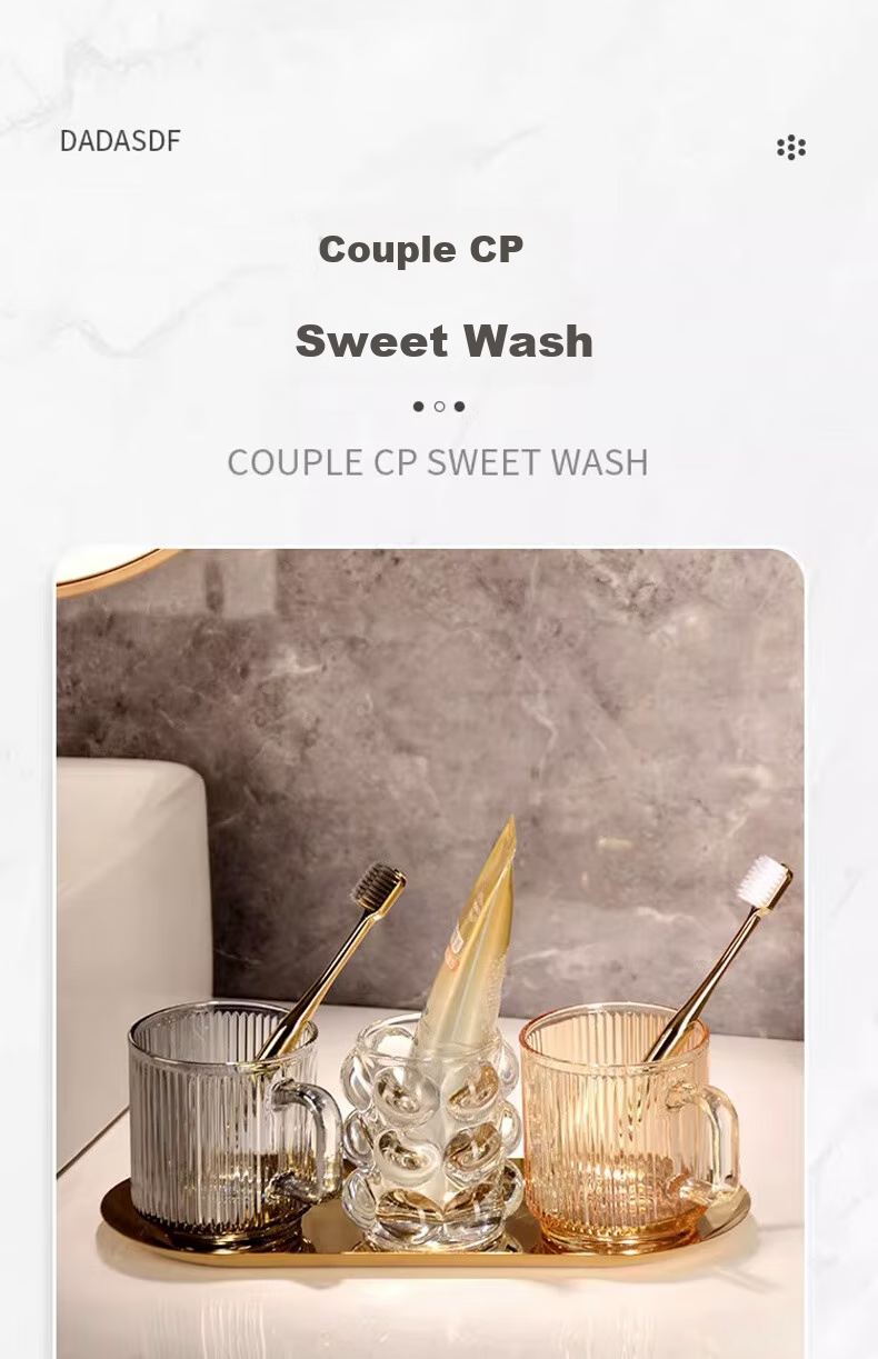 Fanyejia Glass Mouthwash Cup Set of 3, Luxury Style Couple Water Cups for Hotel, Inn, Dormitory, with Brush Handle Tooth Cup 8