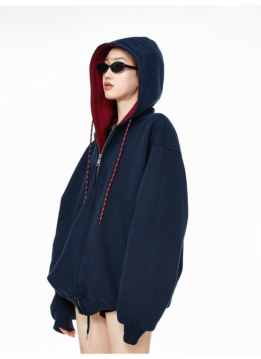 ICH MODE Women's Hoodie American Vintage Loose Fit Zip-up Sweatshirt Spring Autumn New Light Heather Gray L 14