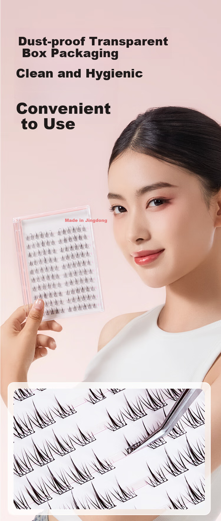 JD Original Tiancai Series Glue-Free False Eyelashes, Qianjin Yangwei Lashes, 100 Clusters, Natural-Looking Transparent Stems, Lazy Person's Three-In Series 9