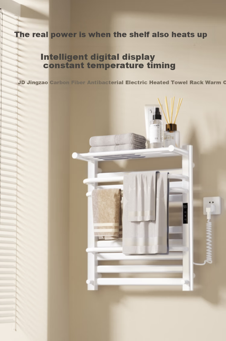 JD Original Warm Cloud Pro Electric Towel Heater Smart Model, Carbon Fiber Heating Bathroom Towel Dryer with Installation, Porcelain White 1
