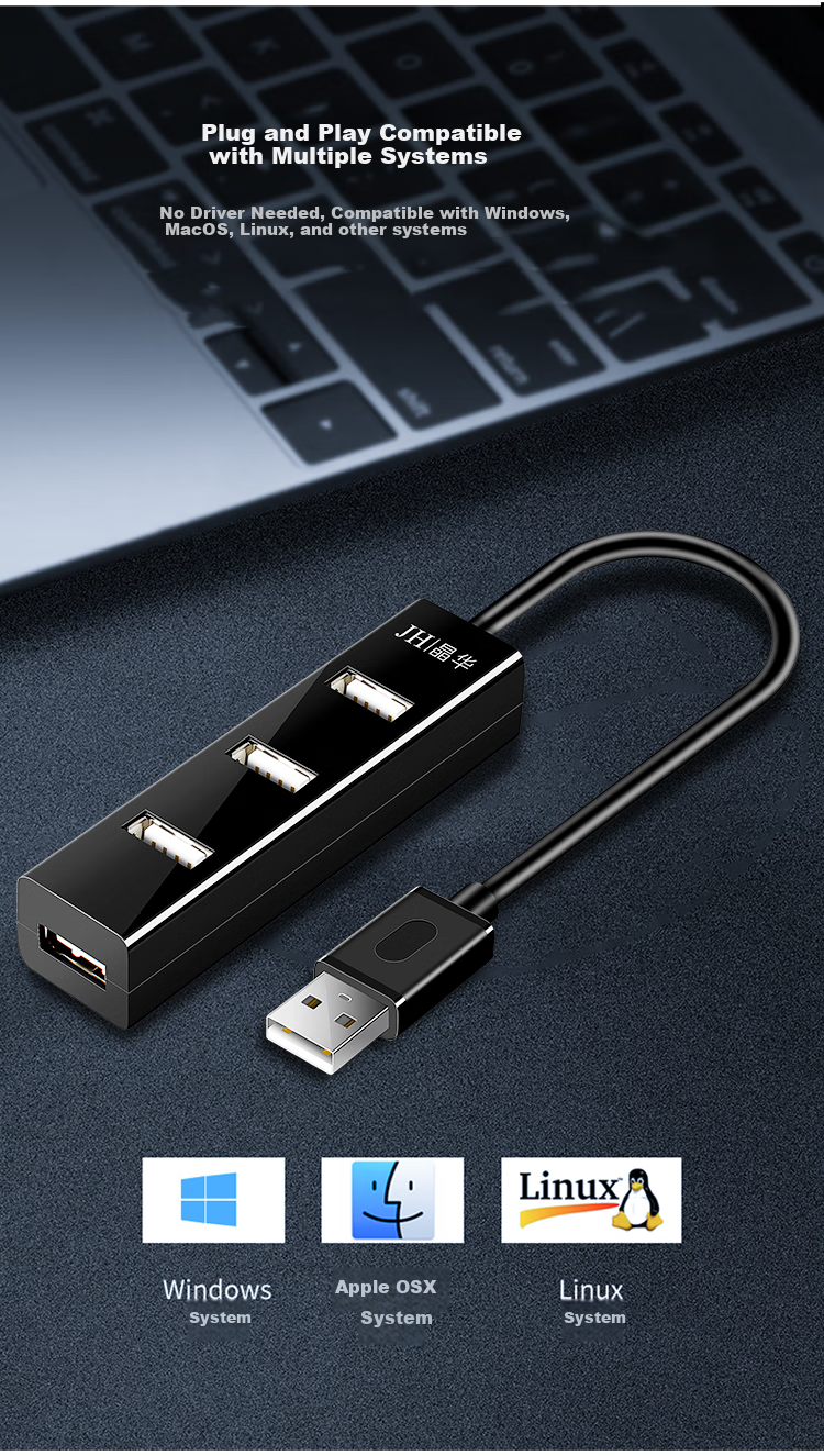 Jinghua JH USB3.0 High-Speed Multi-Port Hub, One-To Multi-Functional Expansion Adapter, for Laptops And Desktop Computers, Hub Extender Converter, Black, 1 Meter, Z414C 8
